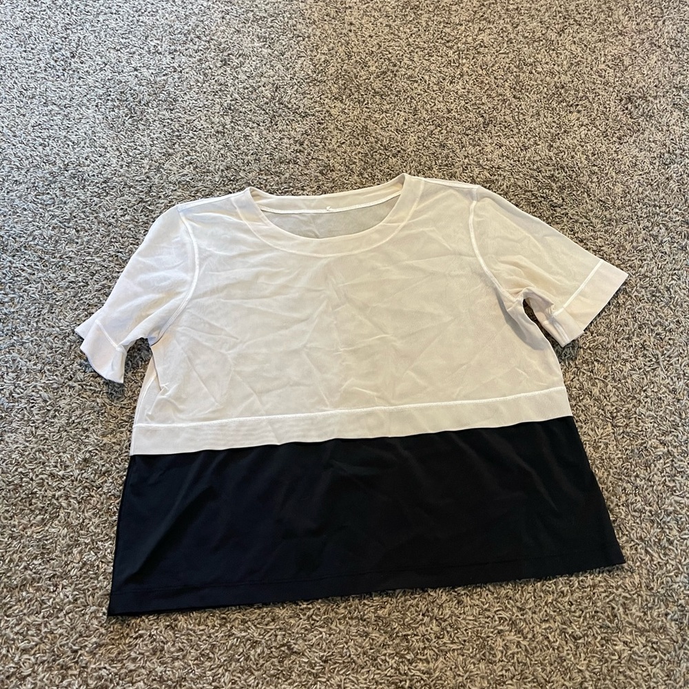 Mesh nude and black cropped tee